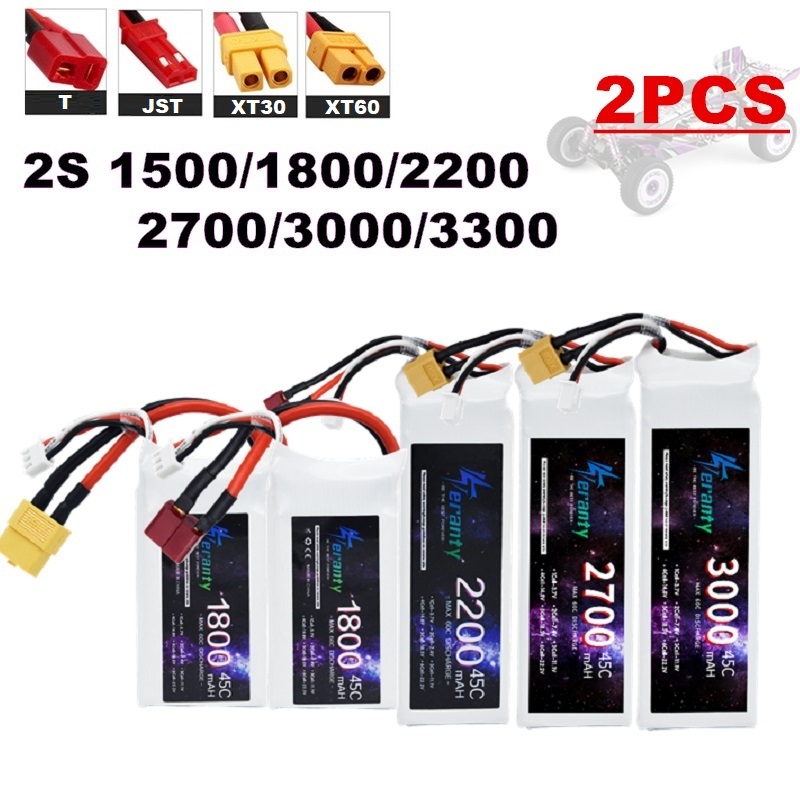 Drone Rc Race - 2PCS 7.4V Lipo 2S Battery 1500mah/1800mAh/2200mah/2700mah/3000mah/3300mah